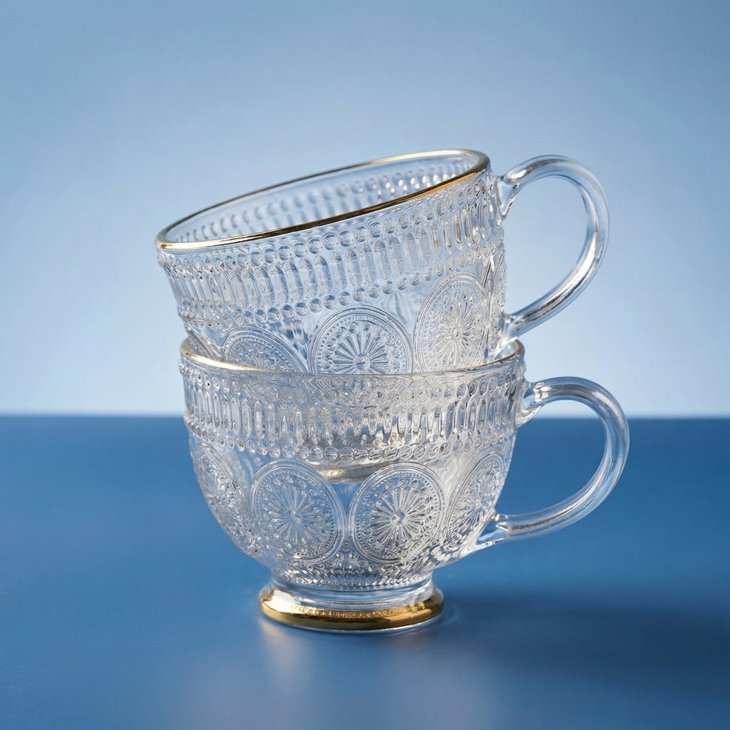 Vintage Embossed Glass Coffee Mug